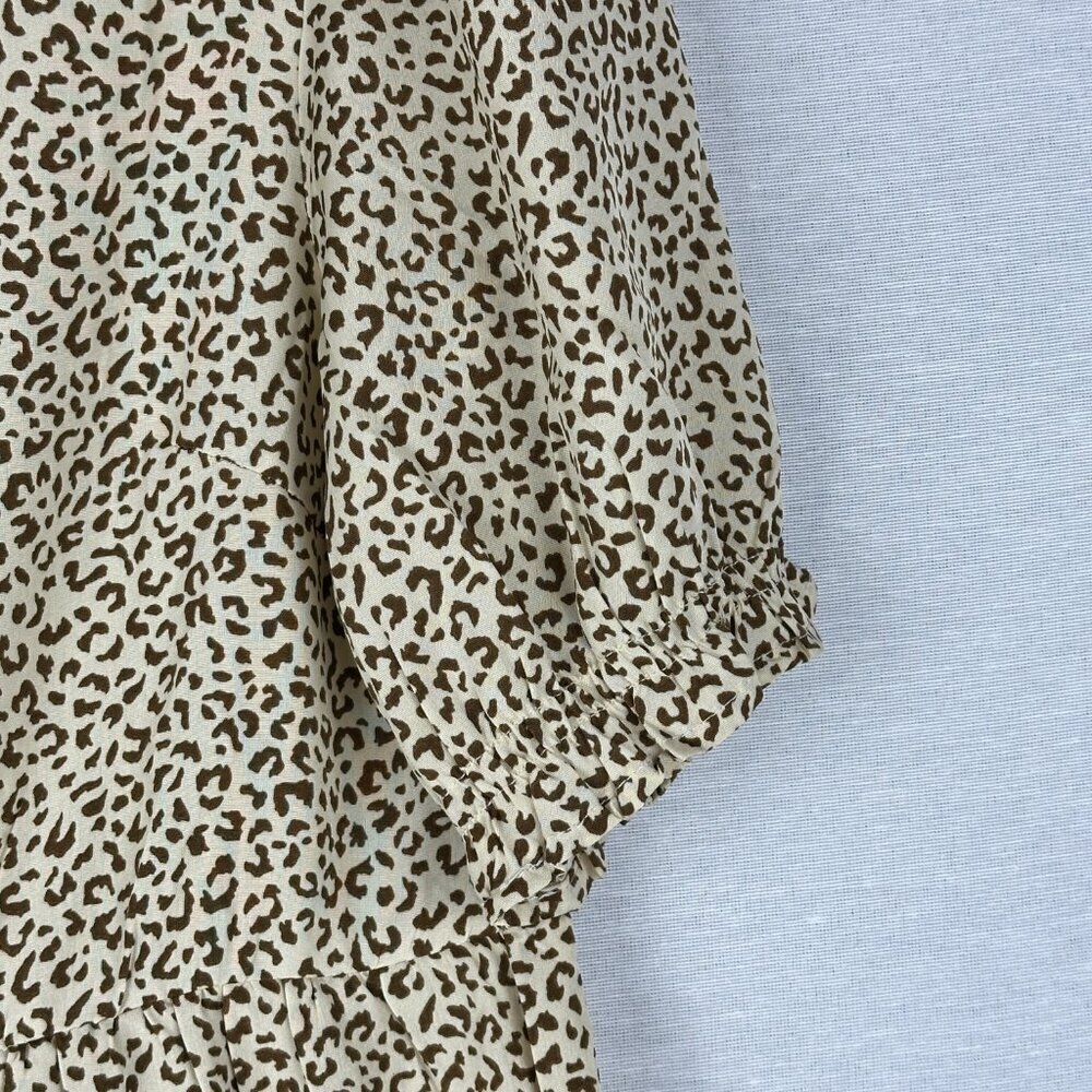 PRETTY GARDEN WOMEN'S LEOPARD PRINT TIERED MIDI FLOWY DRESS FUFF SLEEVE M - Picture 9 of 12